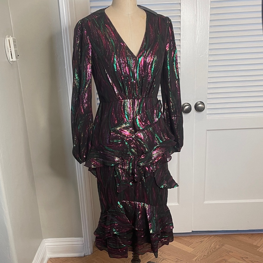 SALONI Black and Pink Long Sleeve Dress